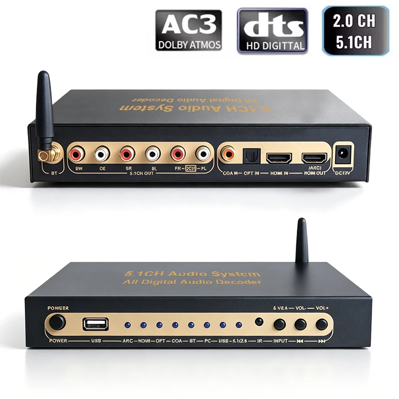 Фото Аудиодекодер 5.1CH Bluetooth 5.0 с входом ARC 4K60Hz, конвертер PC-USB DAC, цифровое аудио DTS AC3 5.1 для усилителя №1