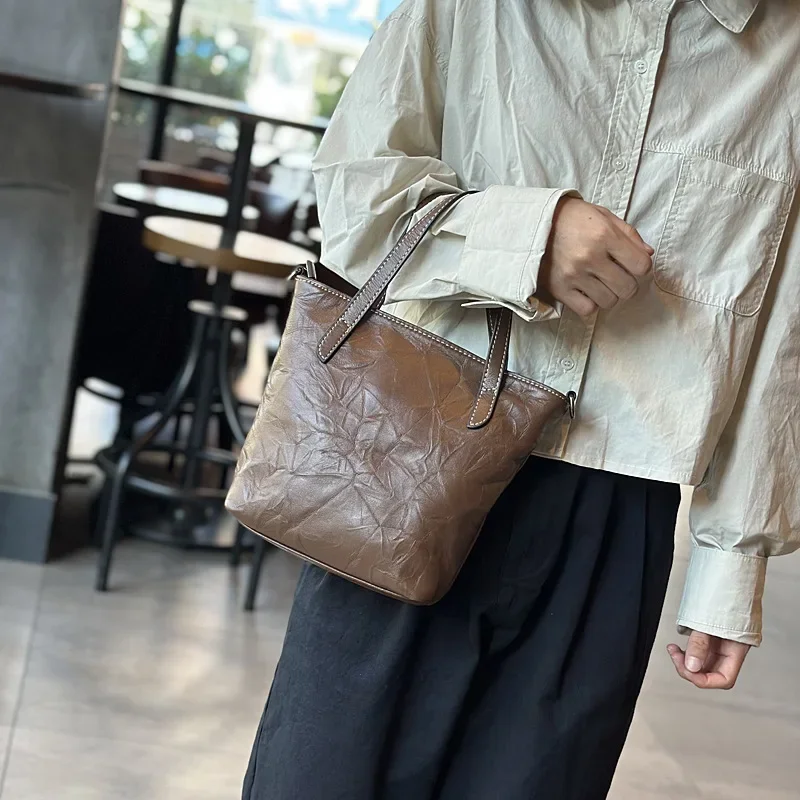 Японские нишевые дизайнерские сумки из воловьей кожи однотонные складные