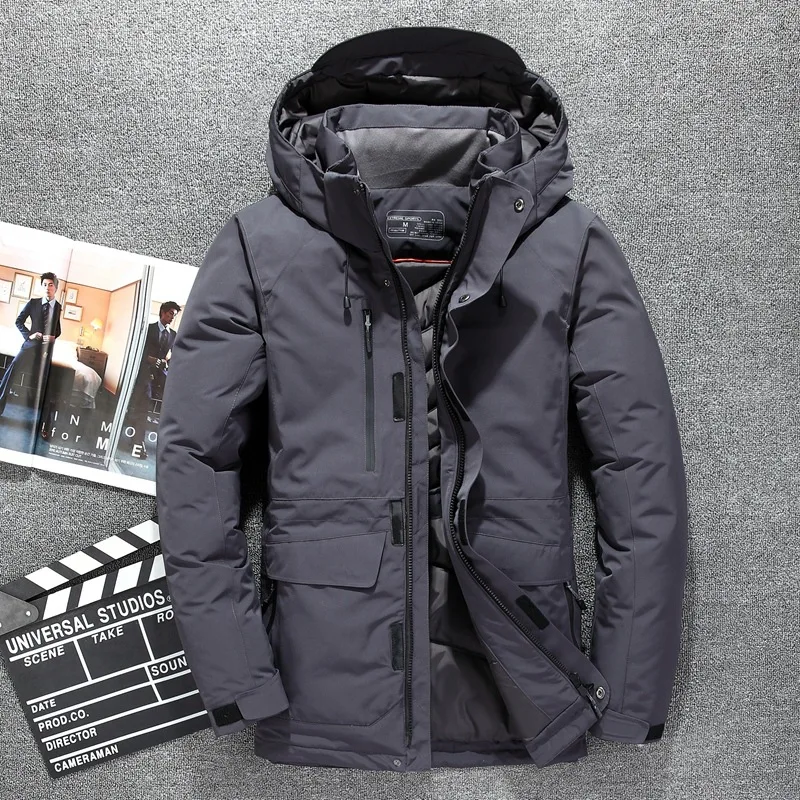 2022 The New Male Middle-aged and Elderly Dad Style Thick Warm Hood Windproof Waterproof Business High Cashmere Long Down Jacket