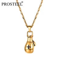 prosteel boxing glove necklace cross pendant stainless steel chain 18k gold platedblack sport women men jewelry gift