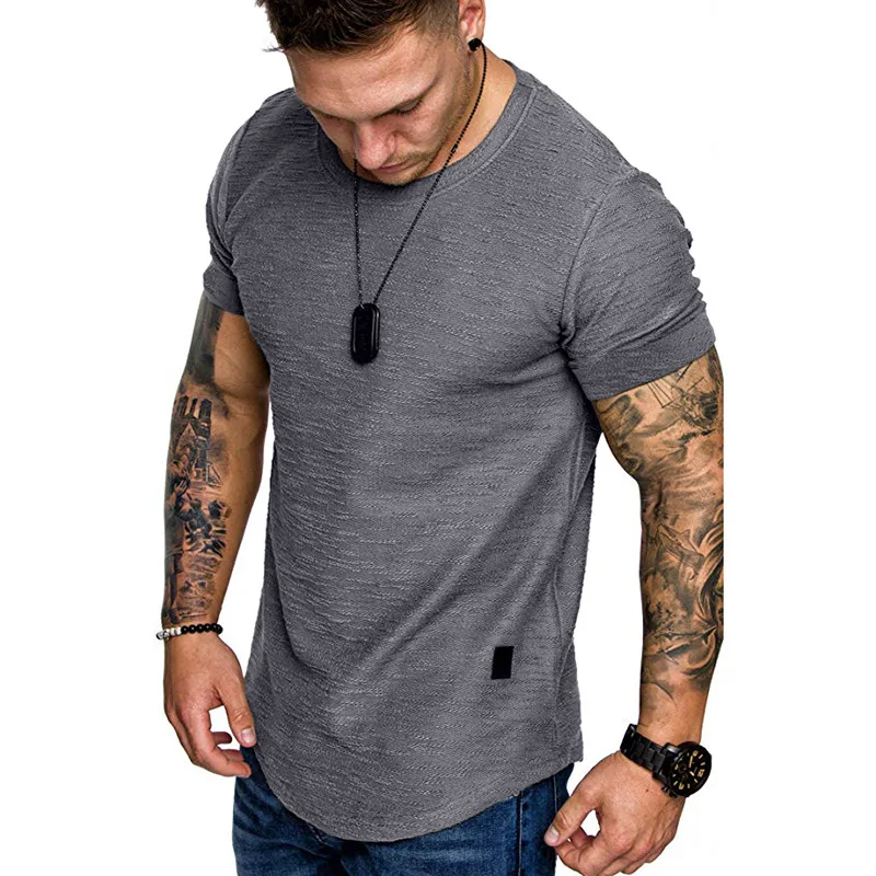 

A2833 summer Men Short sleeveT Shirt Casual Round Neck Fashion Elastic Fit Funny Streetwear Solid Tshirt Hip Hop Tops S-XXL