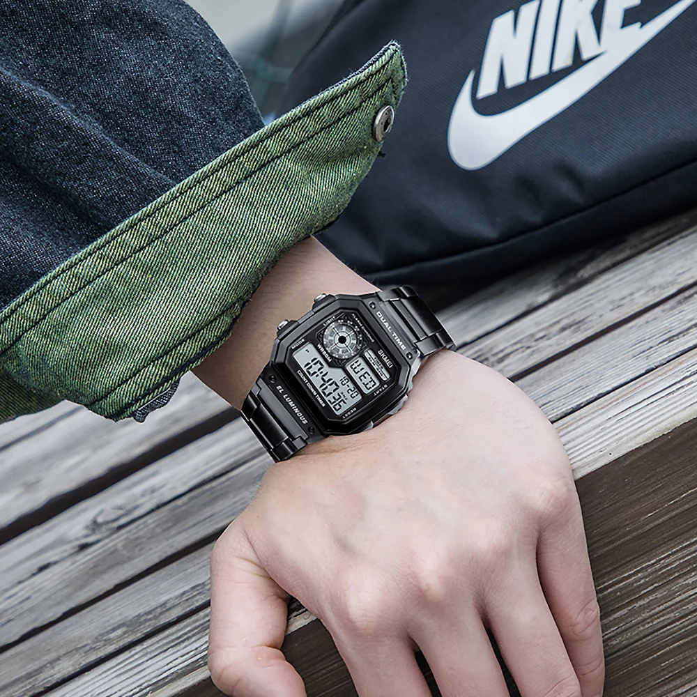 SKMEI 50 м водонепроницаемые цифровые часы для мужчин 2-time Chrono мужские наручные