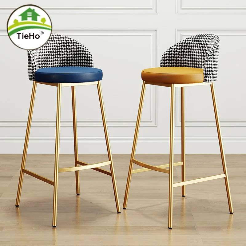 Роскошный барный стул для столовой, современная простая бытовая мебель для отдыха, кожаный барный стул с золотыми ножками, кухонная мебель