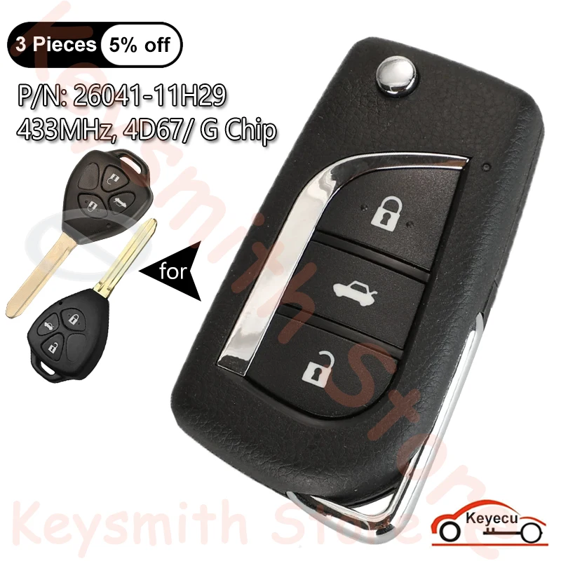 KEYECU 3 кнопки 433 МГц 4D67G чип для Toyota Corolla Авто обновленный откидной пульт