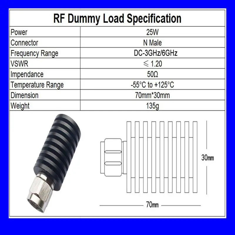 25 Вт N Conector masculino pequeno 50 Ом DC-3 ГГц-4 ГГц-6 ГГц carga manequim