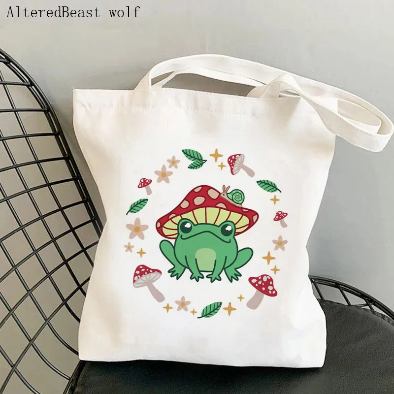 

Women Shopper bag frog In Red Mushroom Hat with Snail Bag Harajuku Shopping Canvas Shopper Bag girl handbag Shoulder Lady Bag