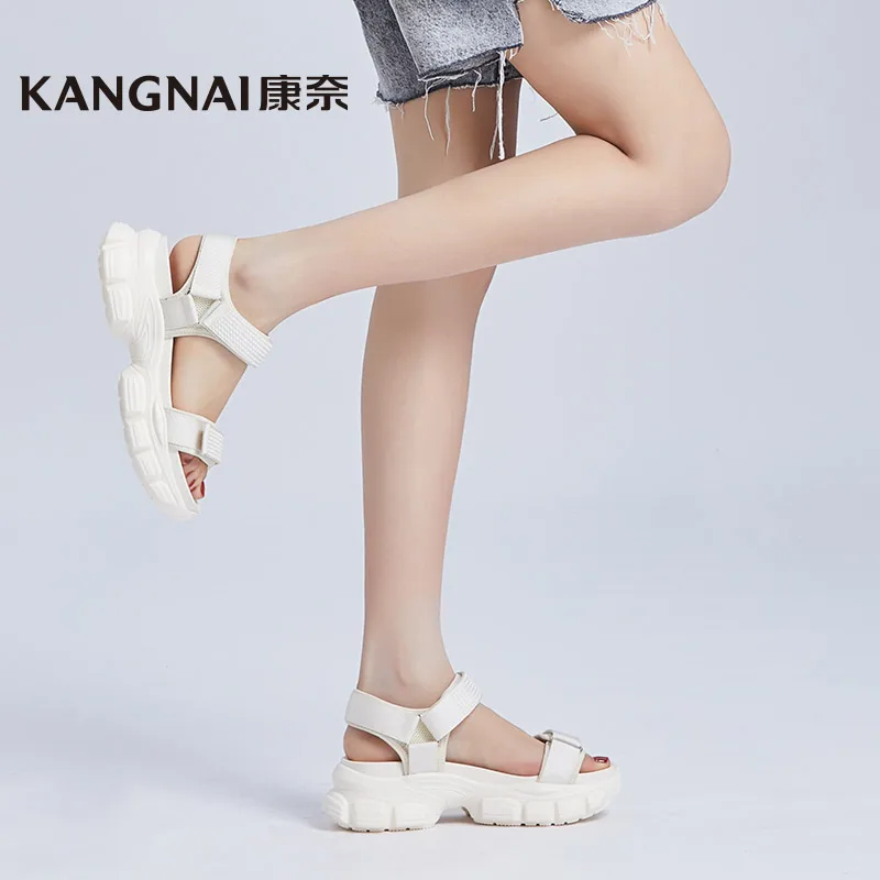 

Kangnai Gladiator Sandals Women Cow Leather Flat Platform Hook Loop Female Casual Summer Beach Shoes