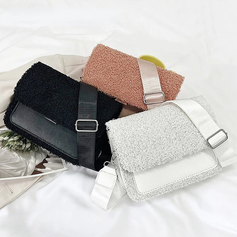 JIN MANTANG New Winter Wool Shoulder Bag Plush Messenger Bags for Women Brand Designer Handbags and Purses Ladies Crossbody Bag