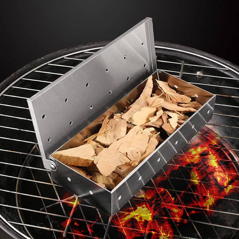 

1pc Smoker Box BBQ Tools Stainless Steel Smoke Box Fruitwood Box Bacon Box BBQ Matching Smoke Box Top Meat Smokers Box