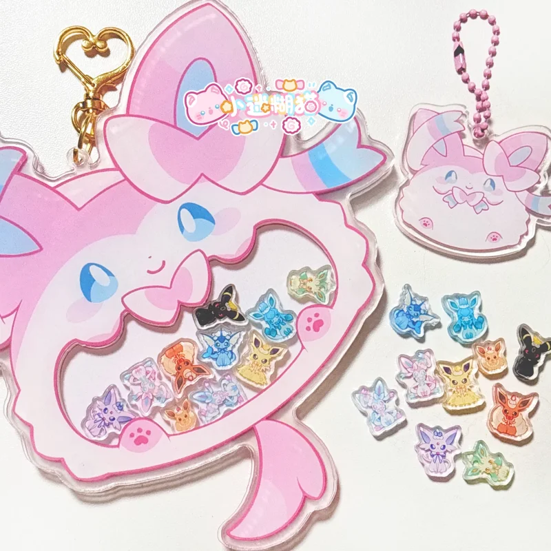 Акриловый брелок Sylveon Shaker с плавающими мини-шармами Eeveelution, подвеска для сумки, милый кавайный карманный монстр для фанатов игр и коллекционеров (art.: 3920db7de375d) - 3920db7de375d