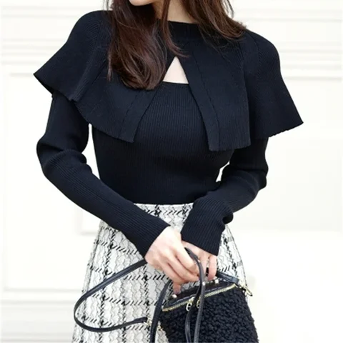 Neploe 2022, японский пригородный шаль с полыми лацканами, однотонный тонкий пуловер с длинными рукавами, вязаный свитер