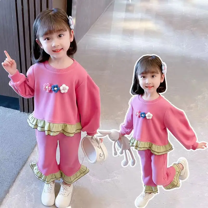 

Girls Lady Suit 2023 Spring New Childrens Sweet Temperament Sweater Pants Girls Foreign Style Two-piece Set