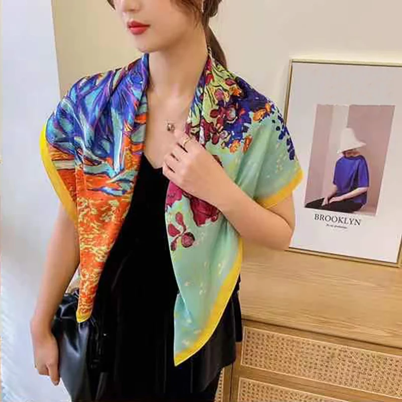 

Новый весенний женский шарф качественная шаль Шелковый модный шарф головной платок пляжный солнцезащитный мешок головной платок шарф 90 см ...