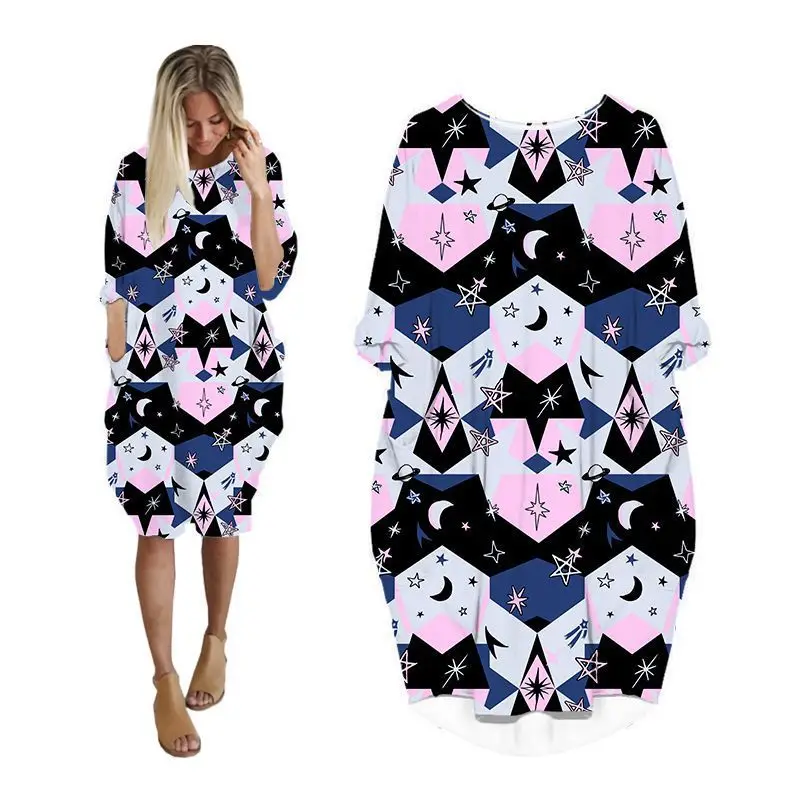 

Повседневные платья для женщин с принтом аниме звездное небо, уличная одежда в стиле панк с длинным рукавом, женская одежда, женское платье ...