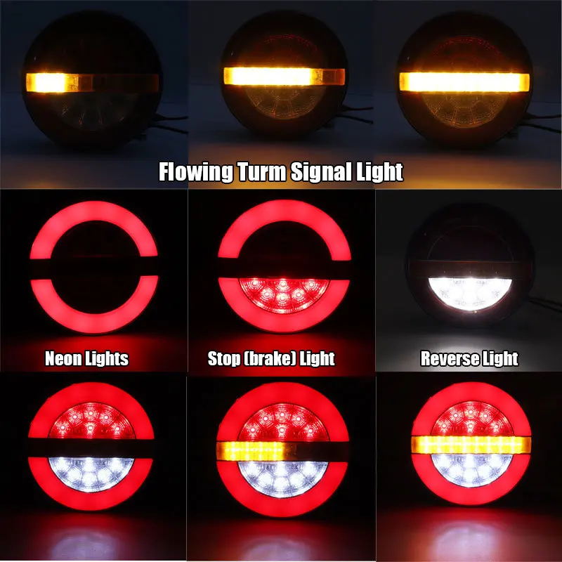 2Pcs Round Tail Light For Truck Trailers 12V 24V LED Running Turn Signal Rear Brake Reverse Lamp Pickup Van Car Back - купить по