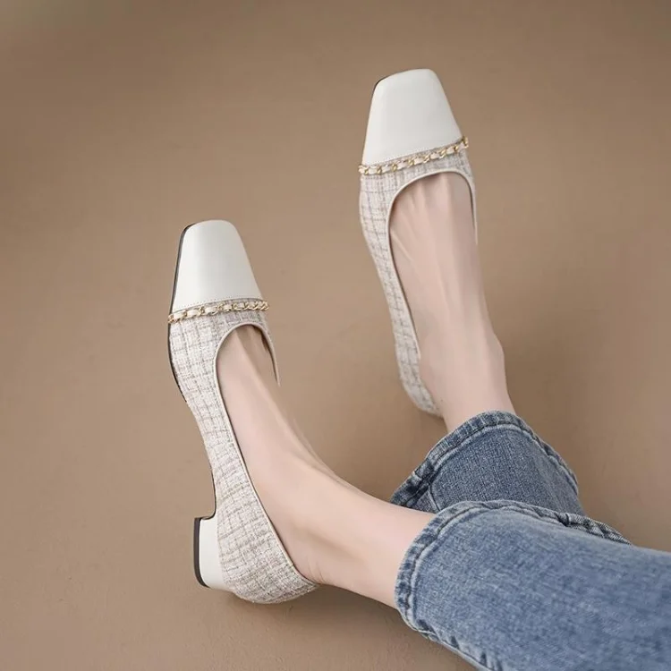 

Women's High Heels Splice Design Chain Decorative Shoes Sexy Simple Slip on Summer Women's Shoes Square Toe Square Heel 2023