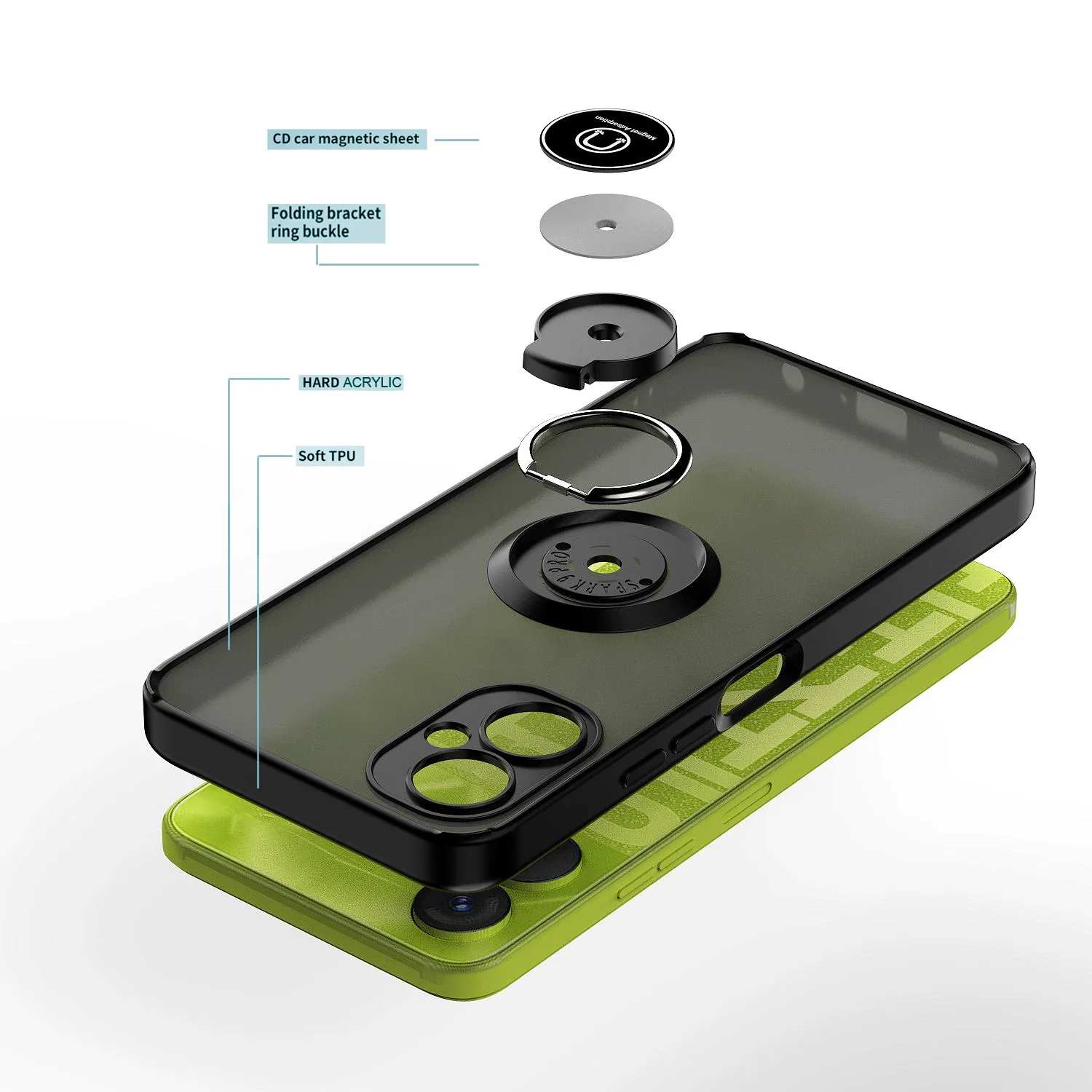 Металлический кольцевой держатель противоударный чехол для Tecno Spark 9 10 Pro 10C 20C Go 2023