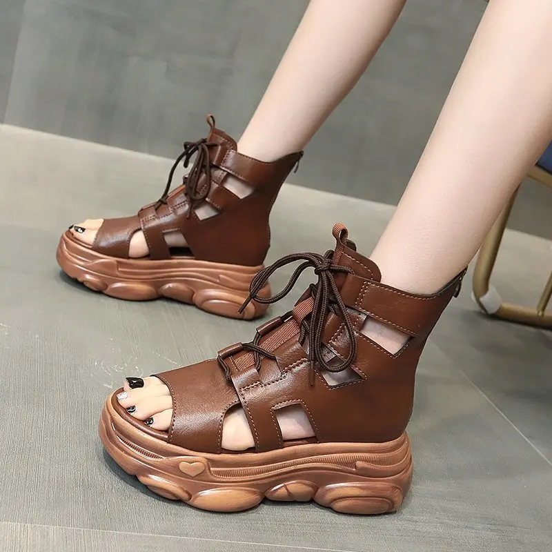 

NEW Fish Mouth High Quality Soft PU Leather Summer Roman Shoes Women Sandals Platform Heighten Shoe Wedges Sandals open toe shoe