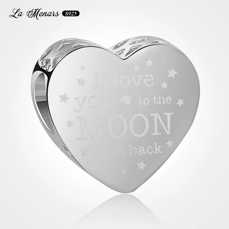 

Genuine Silver Plating I Love You To The Moon And Back Lettering Bead Fit Original Brand Charm Bracelet Woman Jewellery