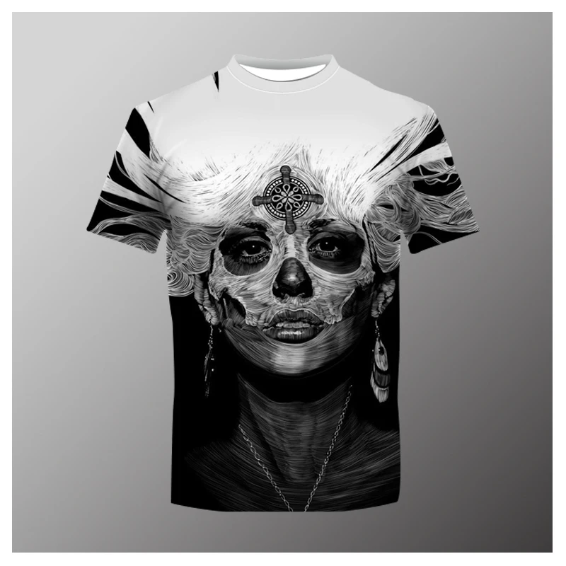 

3D Printing Sketch Exotic Beauty Pattern Personality Street Round Neck Short Sleeve Oversized Summer Men's T-Shirt