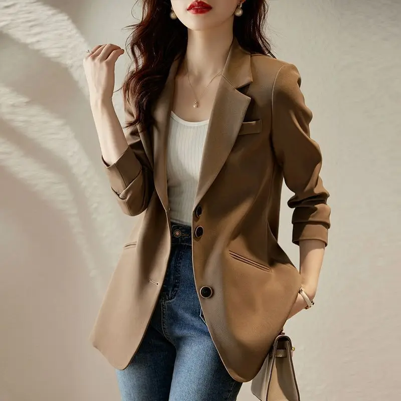 Luxury Black Suit Vintage Long Sleeve Blazer Women Slim Spring Autumn Jacket Single-breasted Office Lady Korean Fashion Coat