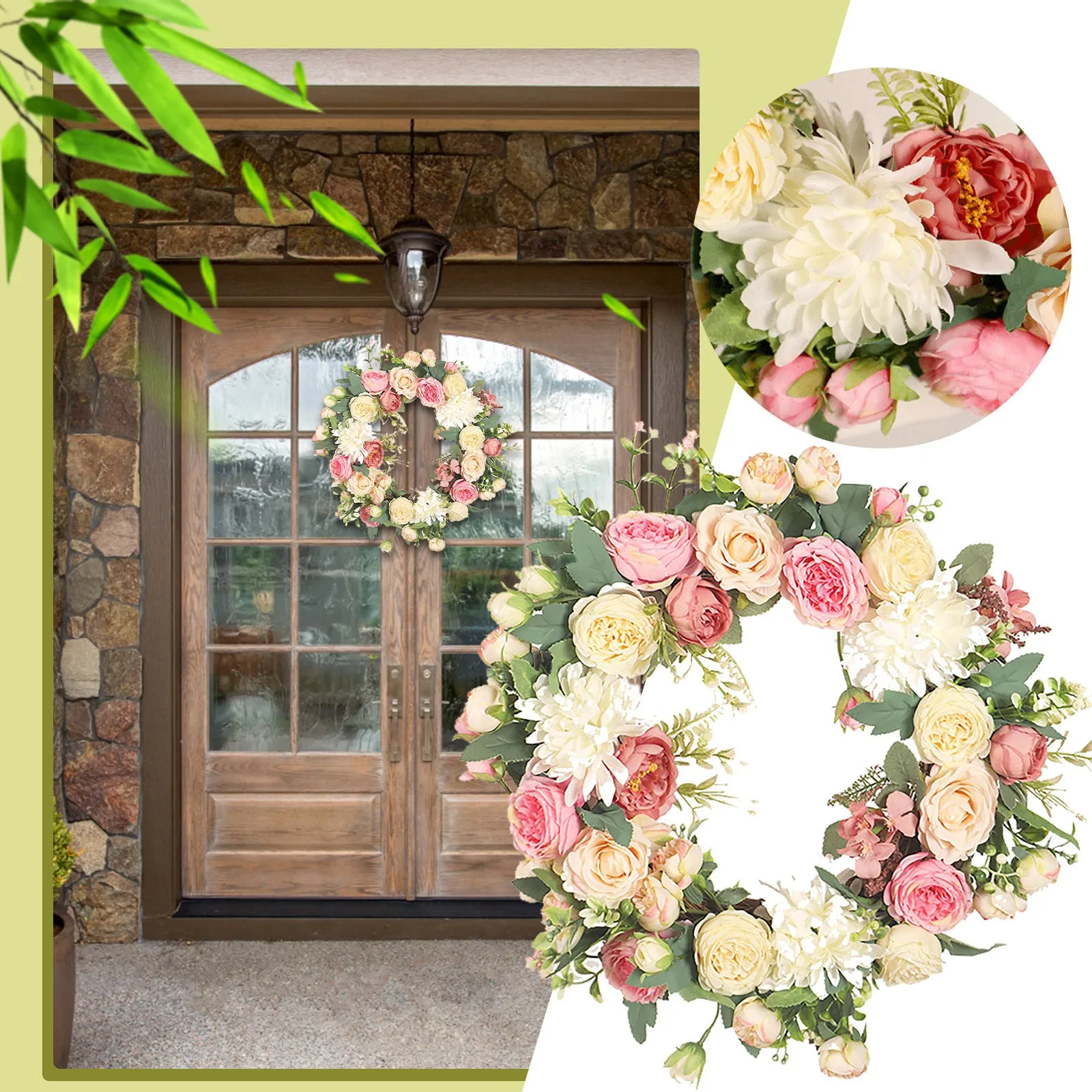

Венок для входной двери, желтый венок, весенне-летний венок для фермерского дома, венок для входной двери, домашний настенный Свадебный Наст...