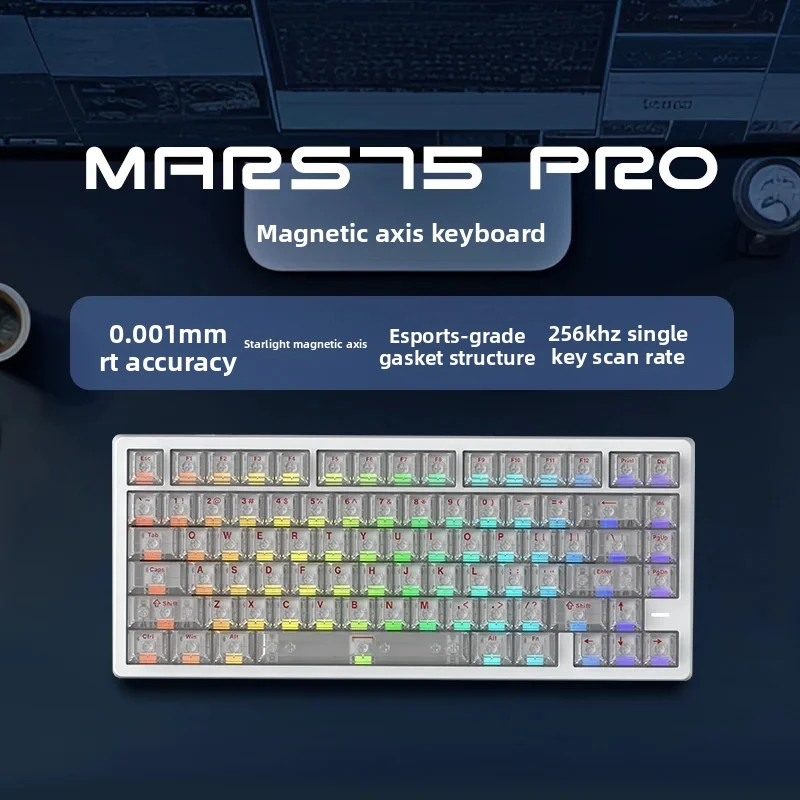 Механическая клавиатура Carotmas Mars75 PRO с магнитными переключателями, проводная игровая клавиатура с откликом 0.001мс, частотой опроса 8K, 75% раскладкой, задержкой 0.125мс, RGB-подсветкой и Gasket-креплением (art.: 3920da6302bb9) - 3920da6302bb9