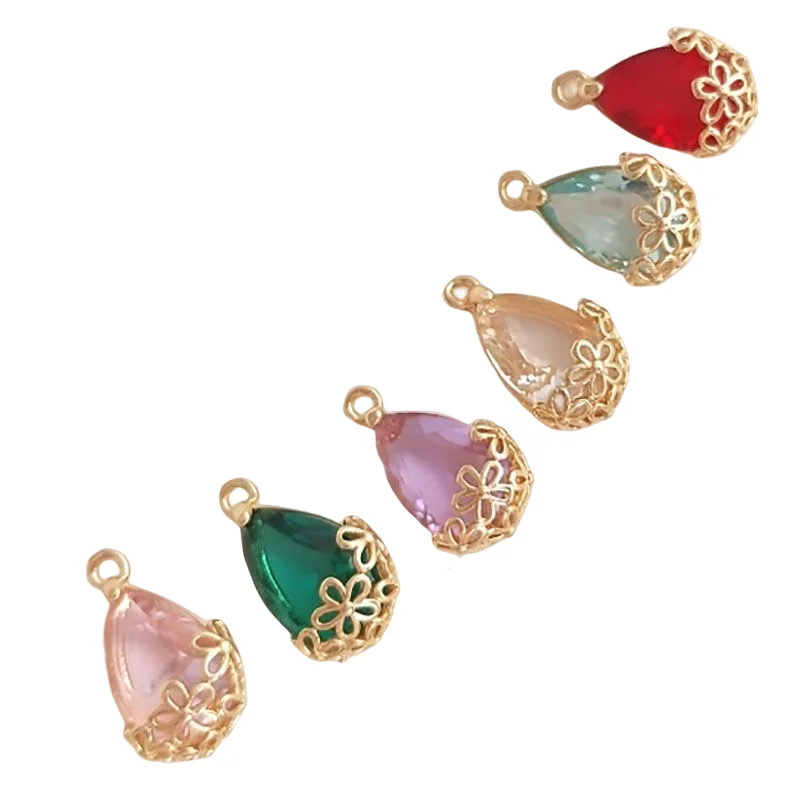 

2Pcs Real Gold Plated Flower Crystal Waterdrop Floating Charms For Jewelry Making Diy Necklace Earring Pendant Craft Accessories