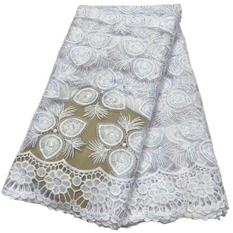 

Африканская Кружевная Ткань 5 ярдов с вышивкой, нигерийская кружевная ткань, высококачественный шнур с блестками, белое французское Сетчатое кружево для свадебного платья