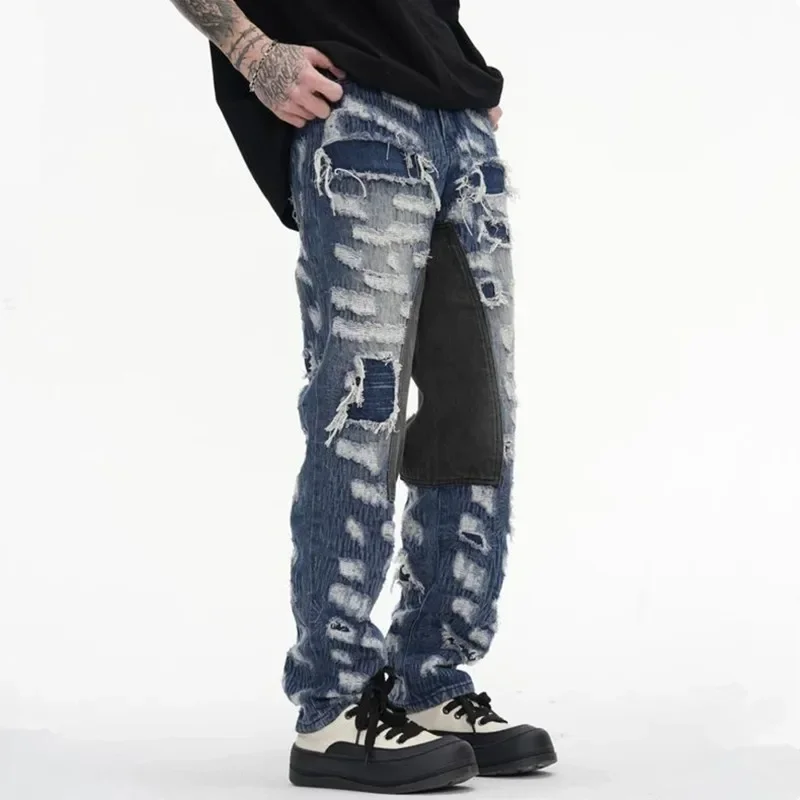 2024 AOSHIYA Grunge одежда Y2K уличная рваные Многослойные джинсовые брюки мужские новые