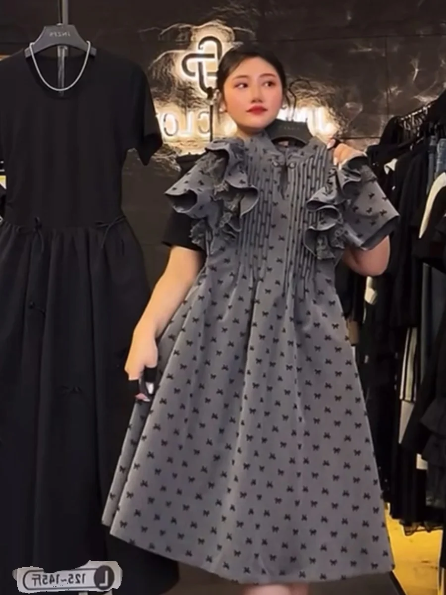 French sle Retro Age-Reducing Print Dress Women Summer New Elegant Frill Slimming Tea Break a-Line Skirt