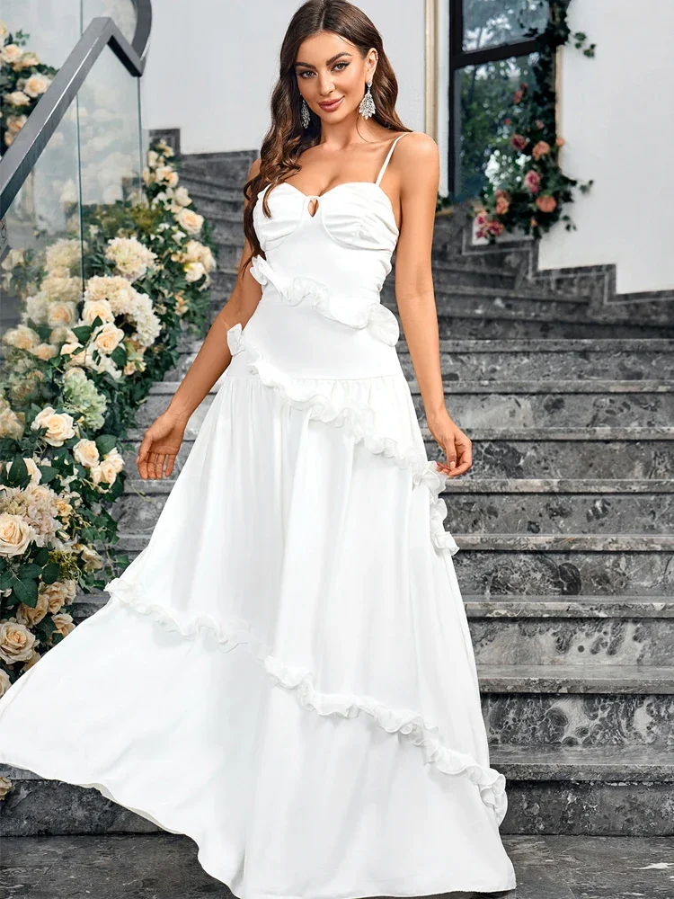 Сексуальное женское платье с глубоким V-образным вырезом Кружевное белое без