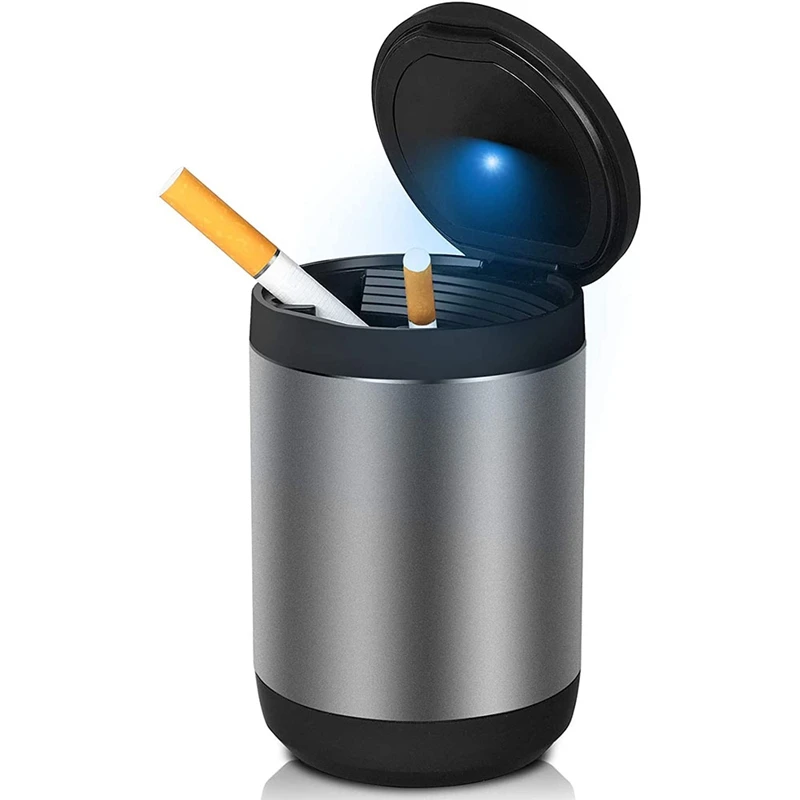 

Car Ashtray, Portable Travel Ashtray with LED Light and Flip Lid, Smokeless Holder Outdoor Ash Tray (Gray)