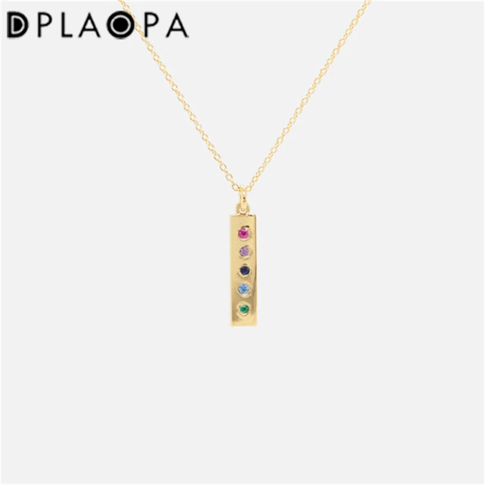 

DPLAOPA 925 Стерлинговое Серебро длинные квадратные радужные драгоценные камни месячный кулон Длинная цепочка ожерелье для женщин кристалл Рос...