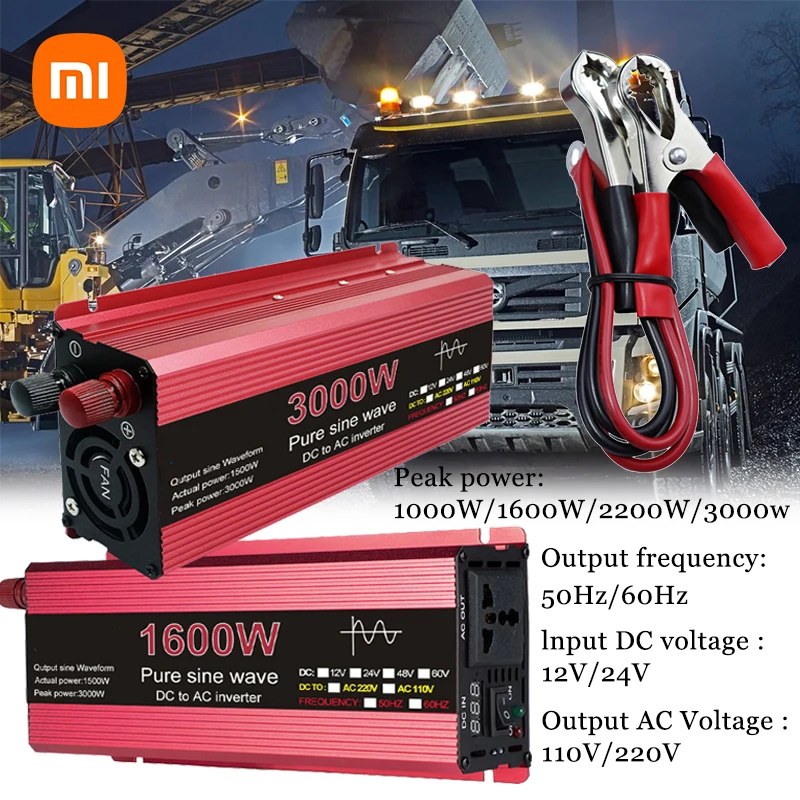 

XIAOMI чистый синусоидальный инвертор DC 12V/24V To AC 110V/220V 1000W 1600W 2000W 3000W Портативный внешний аккумулятор преобразователь Солнечный инвертор