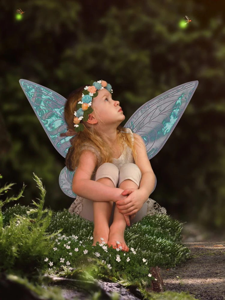 

Красочные Крылья сверкающие ангельские гирлянды костюм на Хэллоуин с эластичными плечами сказочные крылья праздничный косплей костюм веч...