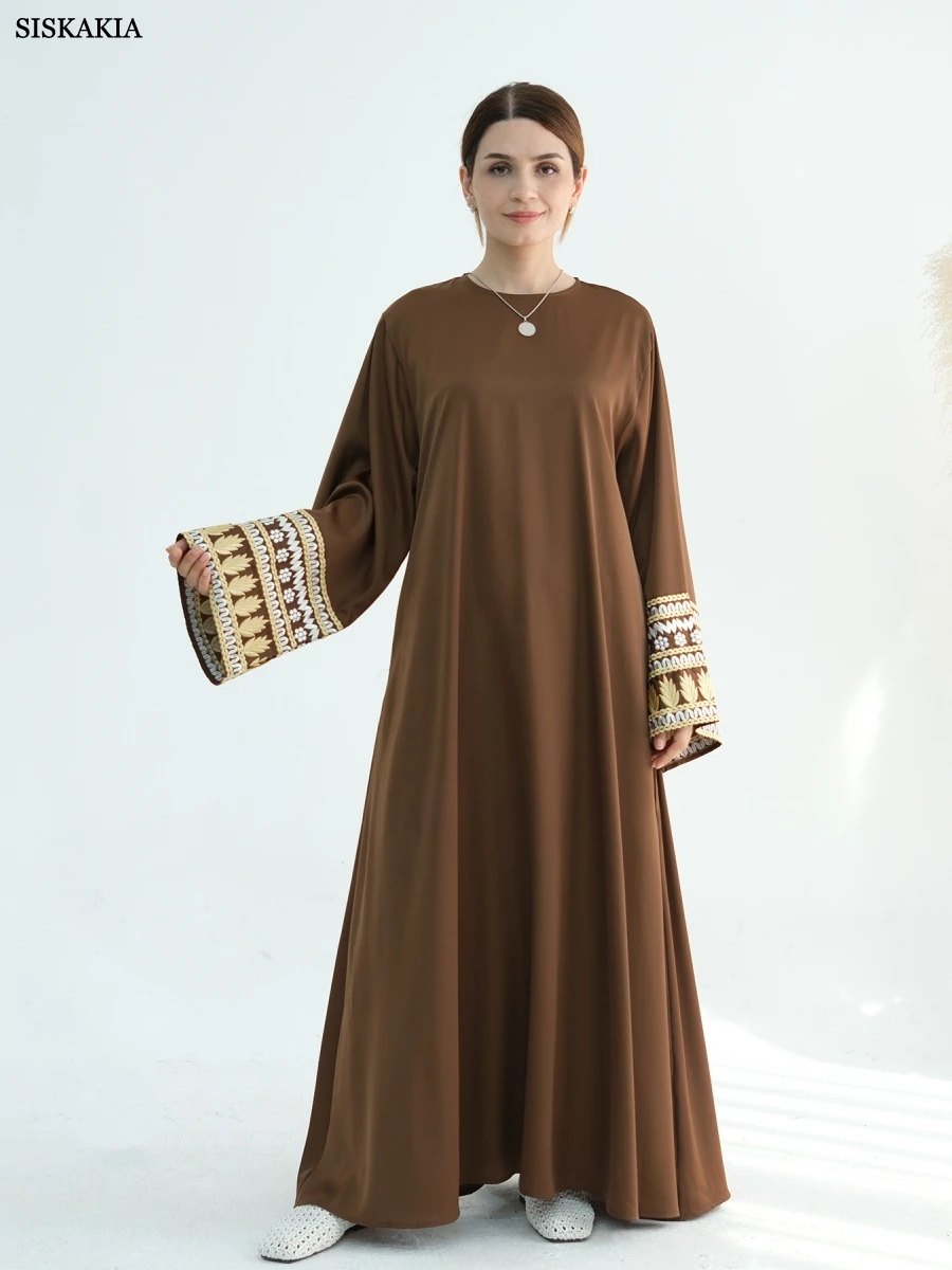 1.Siskakia Рамадан мусульманское элегантное свободное платье макси с рукавами и