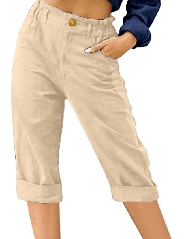 

Женские брюки 2023, летние модные повседневные Капри с высокой талией, на пуговицах, с карманами, однотонные, повседневные, уличная одежда Y2K