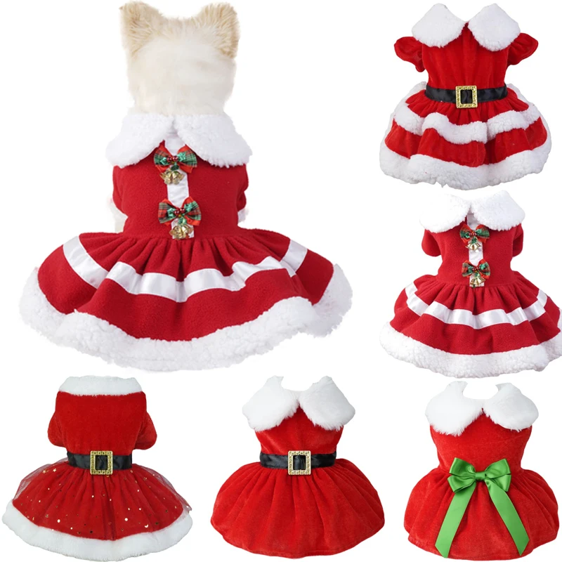 

Christmas Pet Dress for Small Middle Dogs Kitten Skirt Puppy Fleece Skirt Xmas Clothes Chihuahua Poodle French Bulldog Outfits