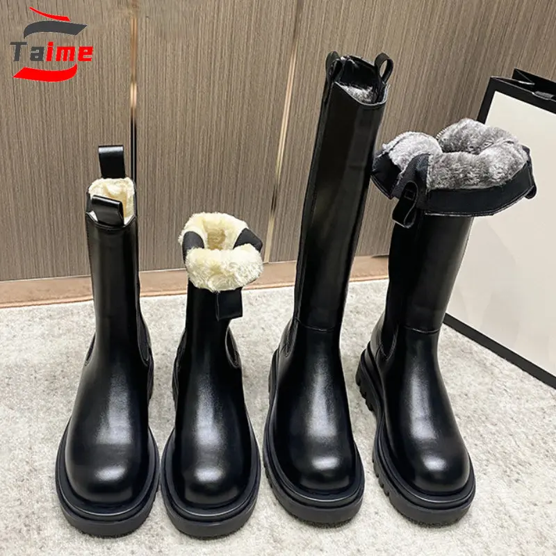 

Dames Laarzen Winter 2022 High Boots for Women Shoes Chelsea Genuine Leather Fur Booties Warm Platform Botas Kozaki Damskie