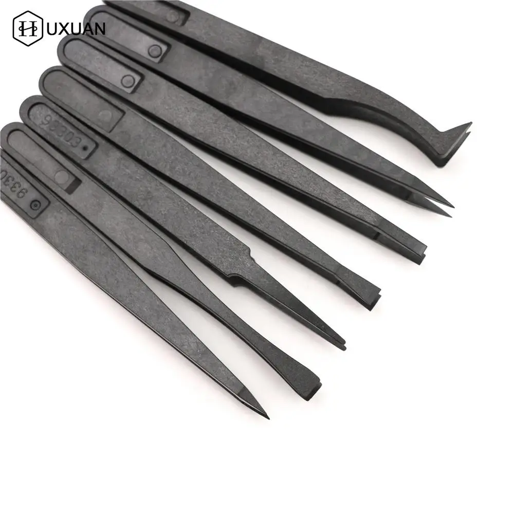 

7pcs/set Black ESD Tweezers Set Anti Static Tool Plastic Electronic Tweezers Forceps Precision Tweezer Set