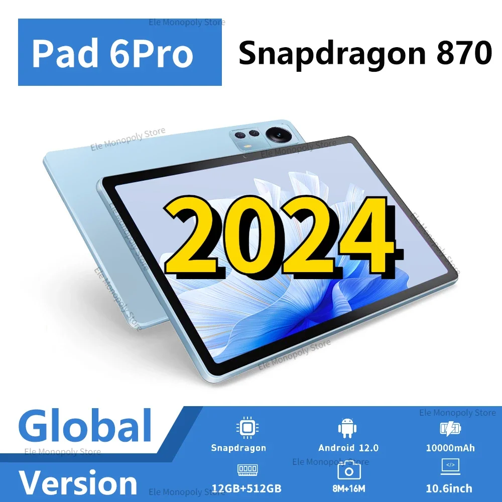 

2024 Tablet Snapdragon 880 CPU Original xioami Pad 6 Pro 11 Inch 12GB 512GB 60Hz Screen 2560*1600 Android 12 Dual SIM Tablets PC