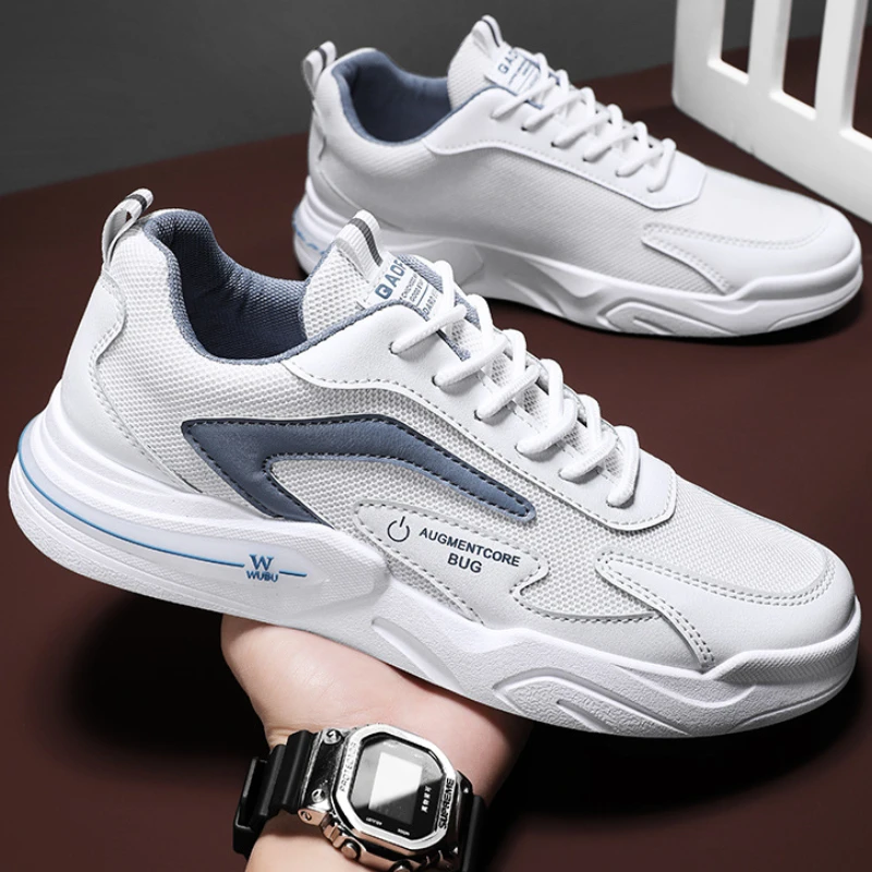 

Men's Mesh Sneakers Spring Colorblock Breathable Casual Low Top Lace Up Light Walking Board Shoes Zapatillas Deportivas Hombre