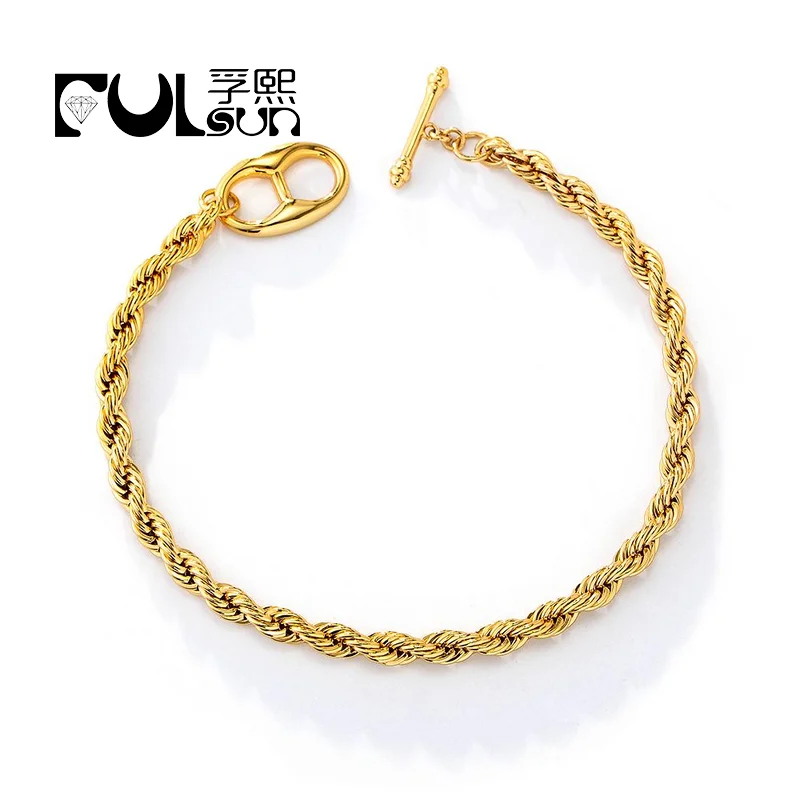 

designer Twisted Rope friendship pig nose brass bracelet Rhodium 18k gold plated plain Chain Bracelets for women femme