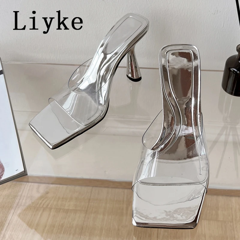 

Женские прозрачные шлепанцы Liyke из ПВХ, модные сандалии на квадратном каблуке, 2022