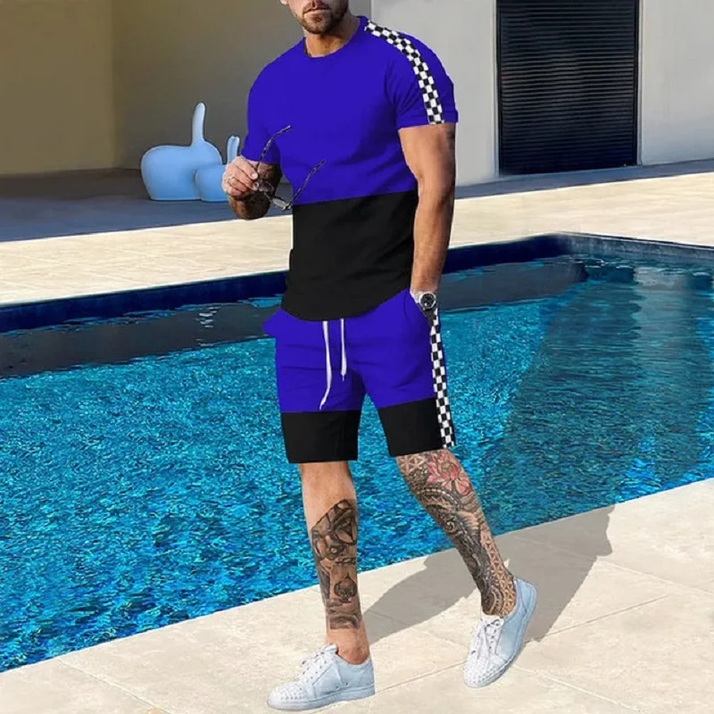 Summer T-shirt Outfits Casual Tracksuit Tops Tees Short Pants 2 Pieces Set  3D Printed Oversized Sportwear Fashion Men Clothing