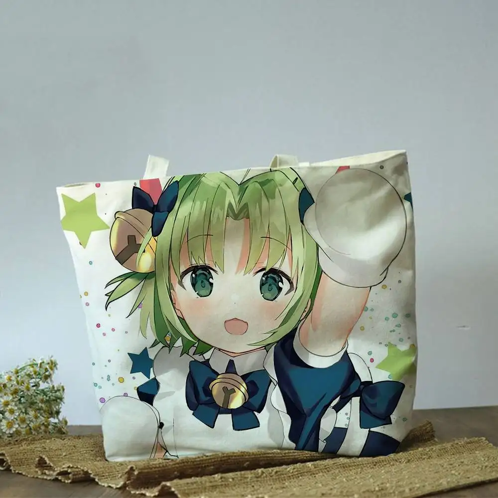 Фото Сумка через плечо Dejiko Di Gi Charat из хлопка и полиэстера, однотонная бежевая, для покупок и путешествий. №3