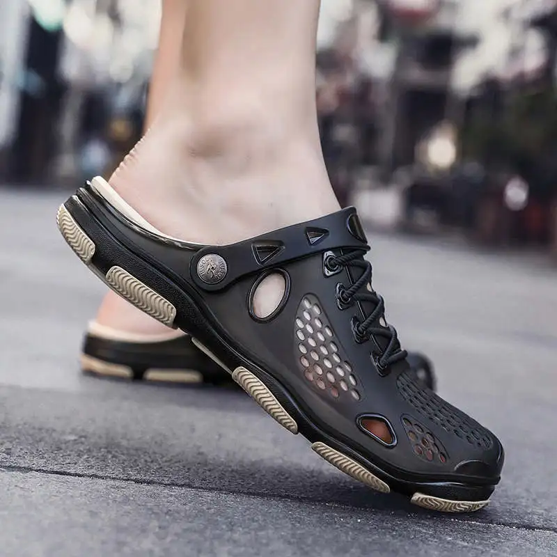 

Sandals Man Leather Chunky Sole Men's Rubber Slippers New Arrival Man Shoes High Quality Holes Men's Beach Sneakers Bot Tennis