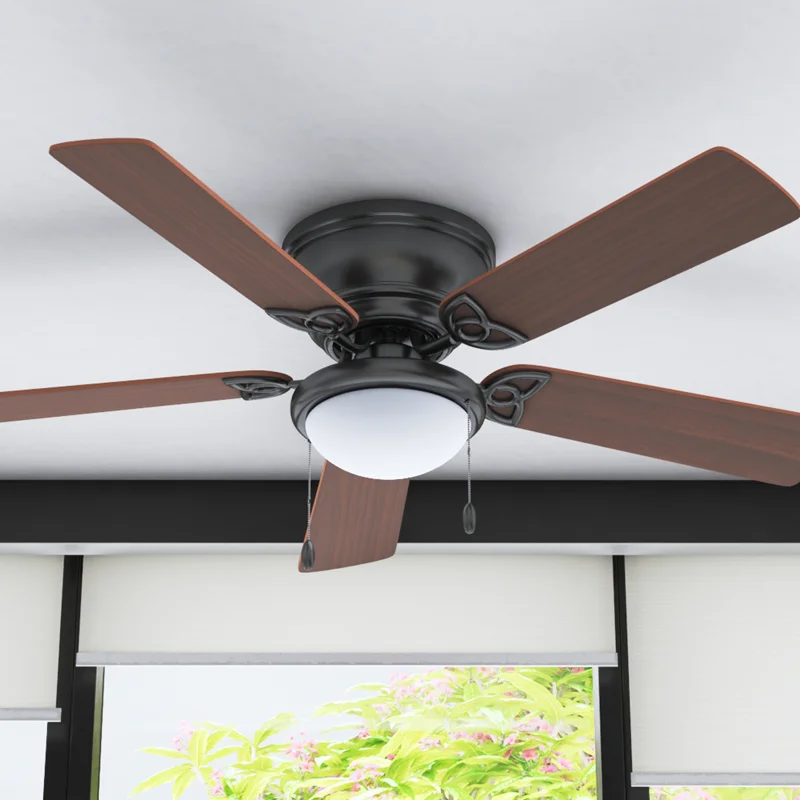 

Charming 52" Bronze Low Profile Ceiling Fan with Integrated LED Light - Perfect for Home Decor and Energy Savings.