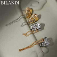 bilandi trendy jewelry fashion statement earrings personality asymmetrical chain dangle mask earrings for celebration gifts